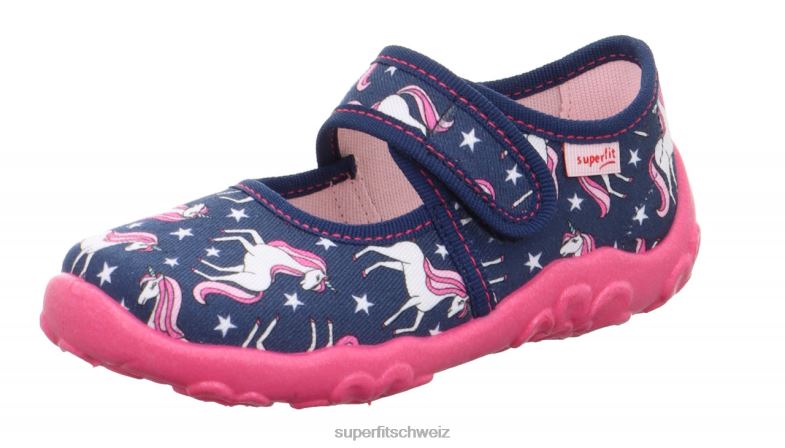Babys Hausschuhe 44B2D3 Superfit bonny - Slipper mit Klettverschluss blau/mehrfarbig