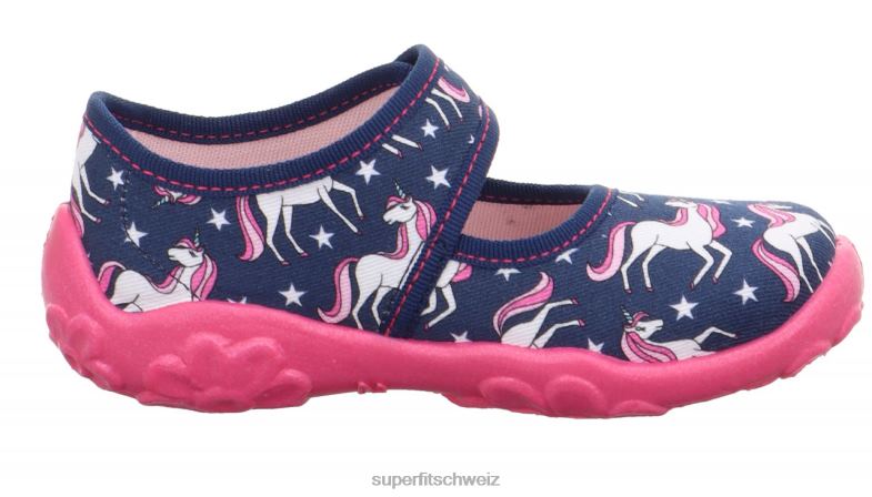 Babys Hausschuhe 44B2D3 Superfit bonny - Slipper mit Klettverschluss blau/mehrfarbig