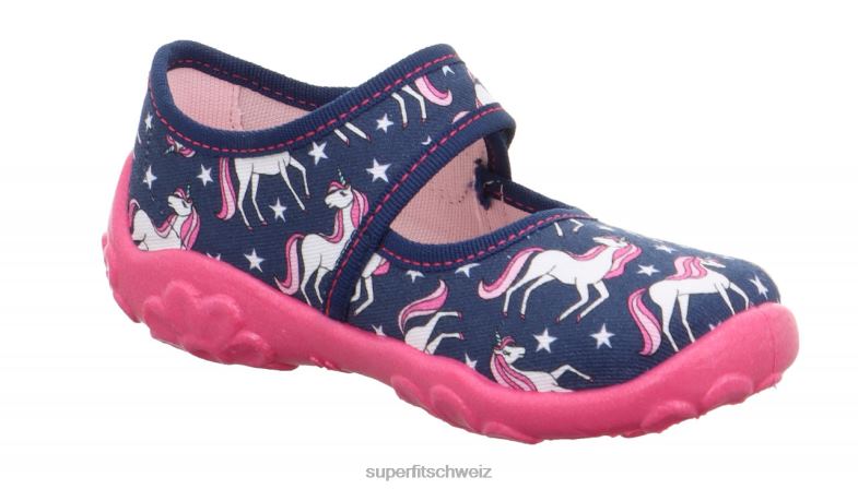 Babys Hausschuhe 44B2D3 Superfit bonny - Slipper mit Klettverschluss blau/mehrfarbig
