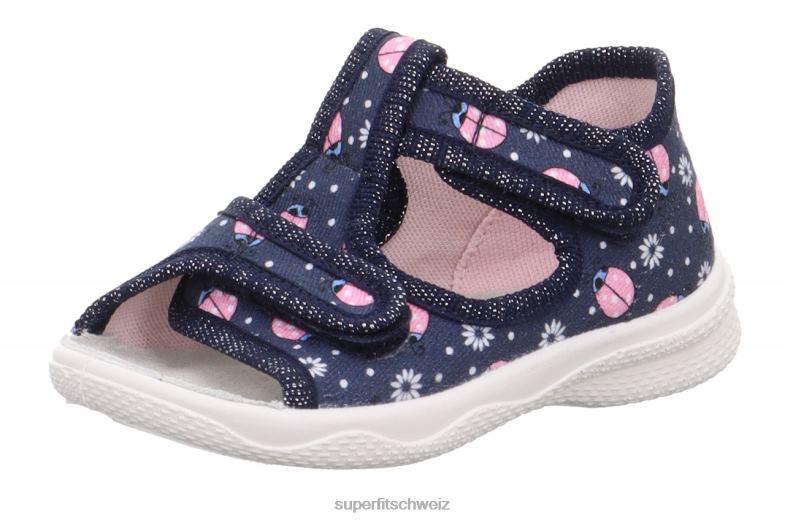 Babys Hausschuhe 44B2D41 Superfit Polly - Slipper mit Klettverschluss blau/mehrfarbig