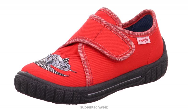 Babys Hausschuhe 44B2D42 Superfit bill - Slipper mit Klettverschluss rot/grau