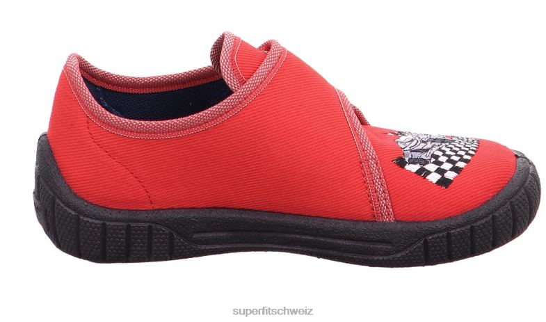 Babys Hausschuhe 44B2D42 Superfit bill - Slipper mit Klettverschluss rot/grau