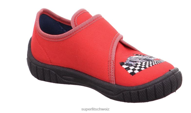 Babys Hausschuhe 44B2D42 Superfit bill - Slipper mit Klettverschluss rot/grau