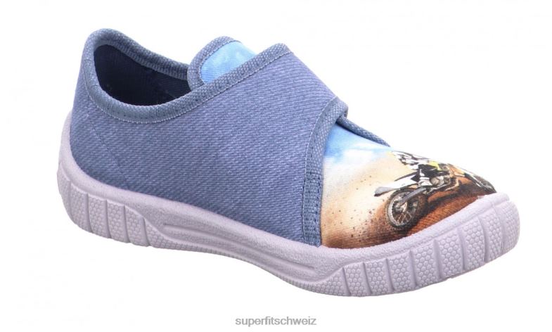 Babys Hausschuhe 44B2D43 Superfit bill - Slipper mit Klettverschluss Blau
