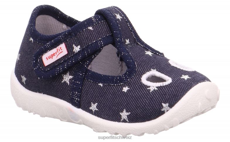 Babys Hausschuhe 44B2D45 Superfit spotty - Slipper mit Klettverschluss blau/silber