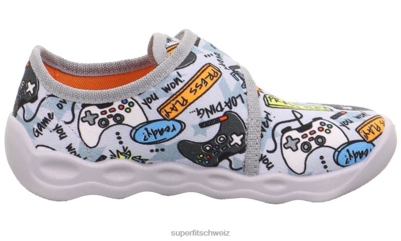 Babys Hausschuhe 44B2D47 Superfit bubble - Slipper mit Klettverschluss grau/mehrfarbig