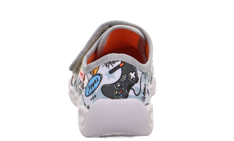 Babys Hausschuhe 44B2D47 Superfit bubble - Slipper mit Klettverschluss grau/mehrfarbig