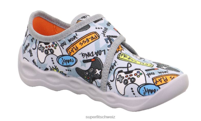 Babys Hausschuhe 44B2D47 Superfit bubble - Slipper mit Klettverschluss grau/mehrfarbig