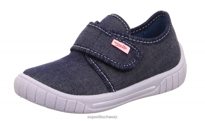 Babys Hausschuhe 44B2D48 Superfit bill - Slipper mit Klettverschluss Blau Weiss
