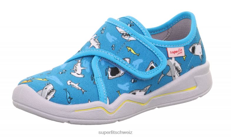 Babys Hausschuhe 44B2D4 Superfit benny - Slipper mit Klettverschluss hellblau/mehrfarbig