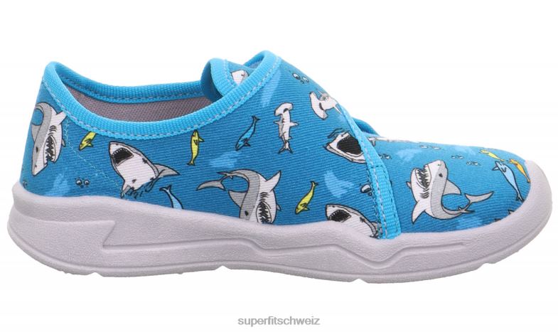 Babys Hausschuhe 44B2D4 Superfit benny - Slipper mit Klettverschluss hellblau/mehrfarbig