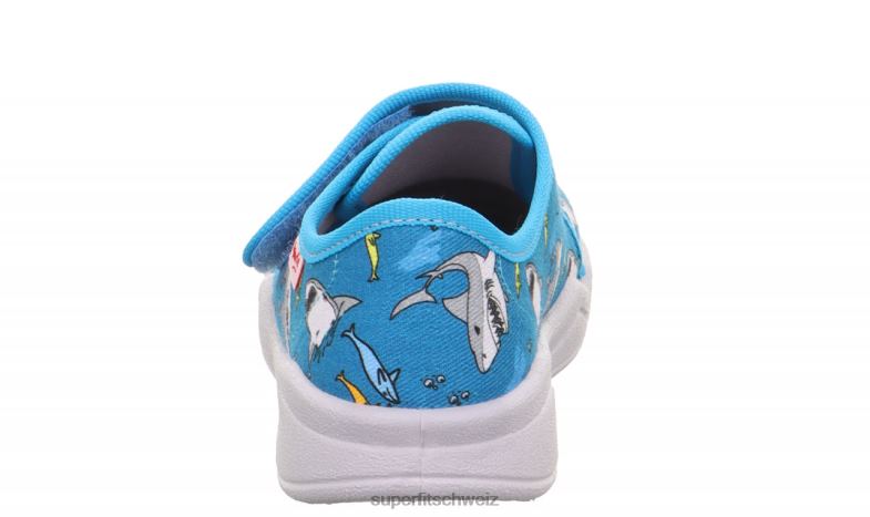 Babys Hausschuhe 44B2D4 Superfit benny - Slipper mit Klettverschluss hellblau/mehrfarbig