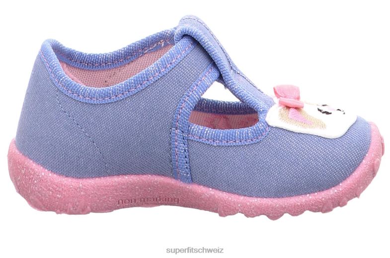 Babys Hausschuhe 44B2D54 Superfit spotty - Slipper mit Klettverschluss Blau Rosa