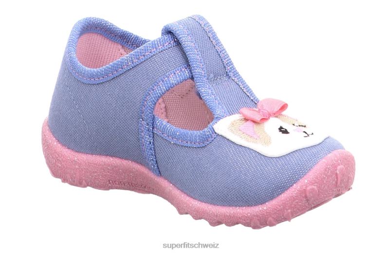 Babys Hausschuhe 44B2D54 Superfit spotty - Slipper mit Klettverschluss Blau Rosa