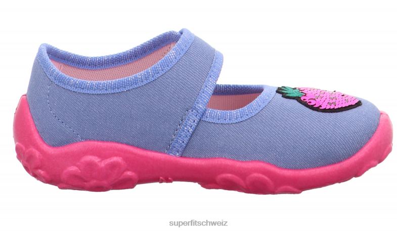 Babys Hausschuhe 44B2D55 Superfit bonny - Slipper mit Klettverschluss Blau Rosa