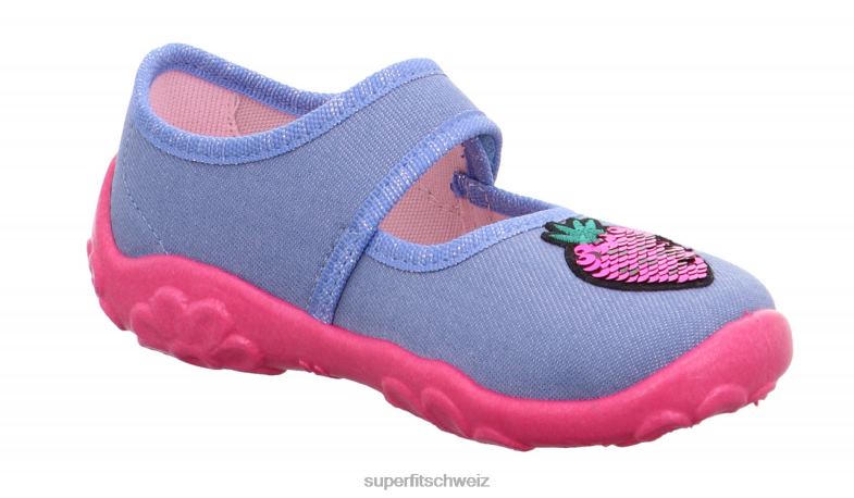 Babys Hausschuhe 44B2D55 Superfit bonny - Slipper mit Klettverschluss Blau Rosa