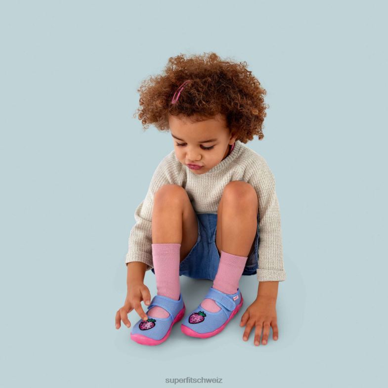 Babys Hausschuhe 44B2D55 Superfit bonny - Slipper mit Klettverschluss Blau Rosa