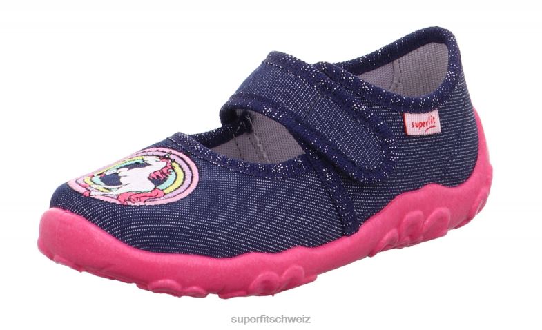 Babys Hausschuhe 44B2D59 Superfit bonny - Slipper mit Klettverschluss Blau Rosa