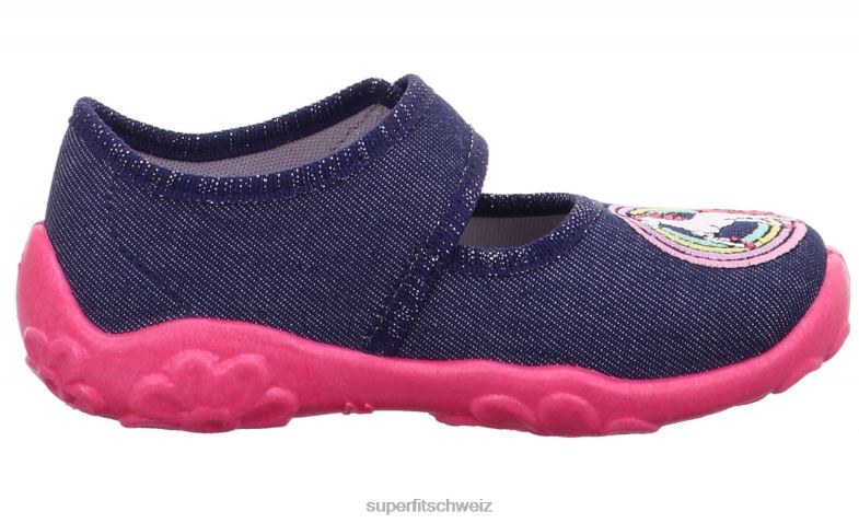 Babys Hausschuhe 44B2D59 Superfit bonny - Slipper mit Klettverschluss Blau Rosa