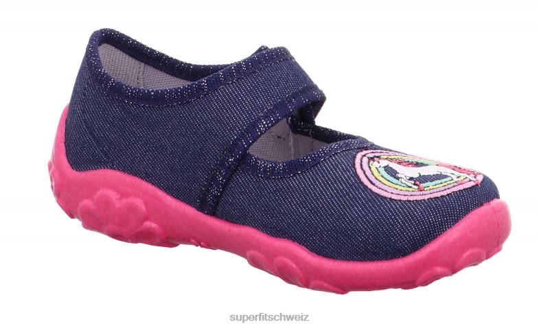 Babys Hausschuhe 44B2D59 Superfit bonny - Slipper mit Klettverschluss Blau Rosa