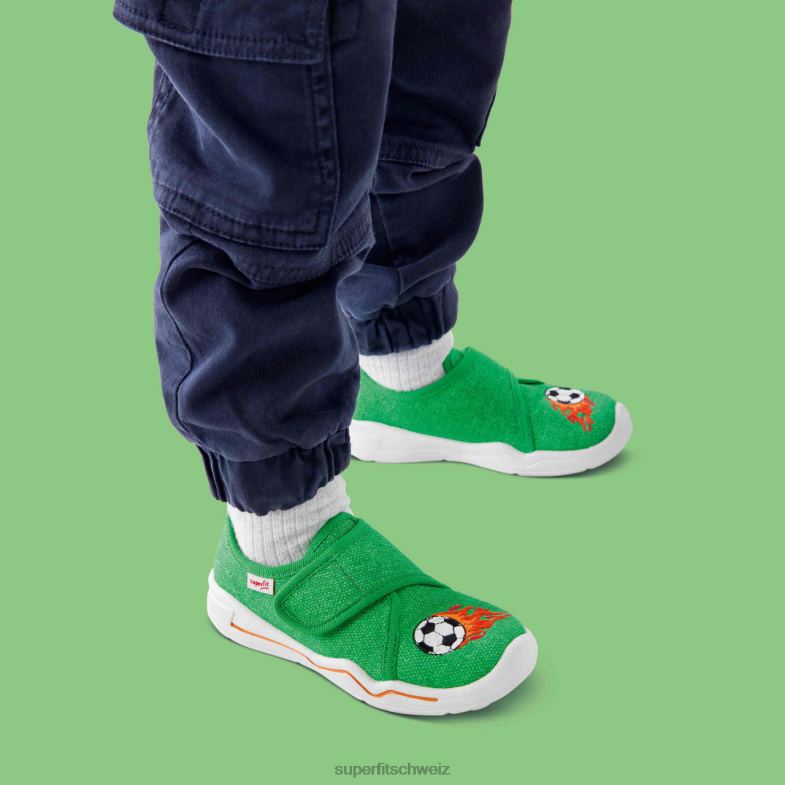 Babys Hausschuhe 44B2D66 Superfit benny - Slipper mit Klettverschluss grün/orange