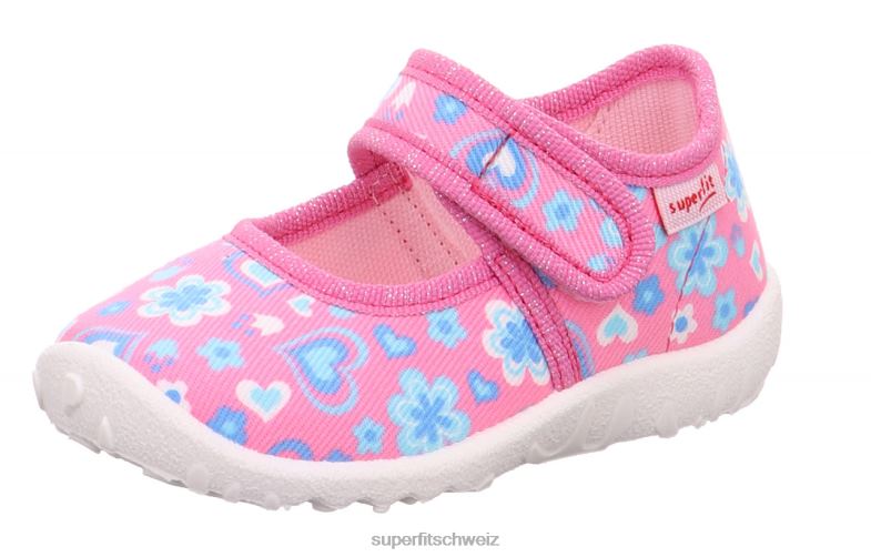 Babys Hausschuhe 44B2D68 Superfit spotty - Slipper mit Klettverschluss rosa/türkis