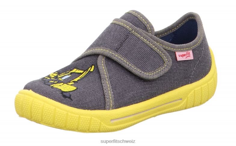 Babys Hausschuhe 44B2D69 Superfit bill - Slipper mit Klettverschluss grau/gelb