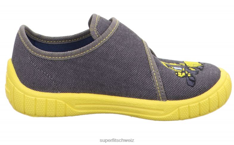 Babys Hausschuhe 44B2D69 Superfit bill - Slipper mit Klettverschluss grau/gelb