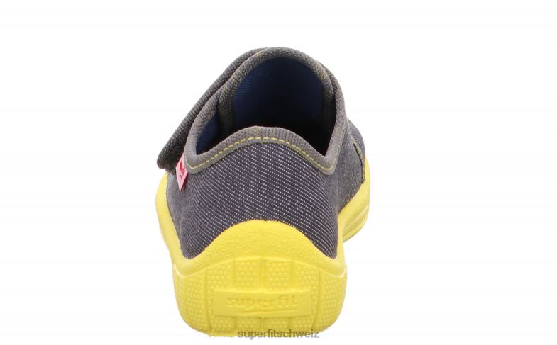 Babys Hausschuhe 44B2D69 Superfit bill - Slipper mit Klettverschluss grau/gelb