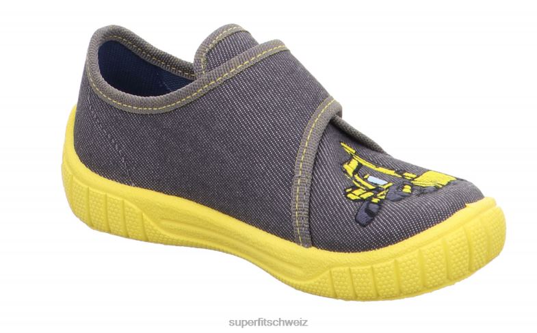 Babys Hausschuhe 44B2D69 Superfit bill - Slipper mit Klettverschluss grau/gelb