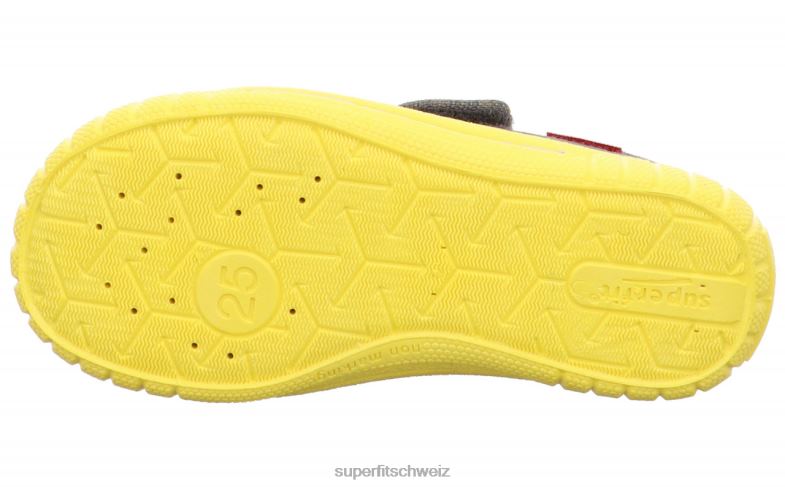 Babys Hausschuhe 44B2D69 Superfit bill - Slipper mit Klettverschluss grau/gelb