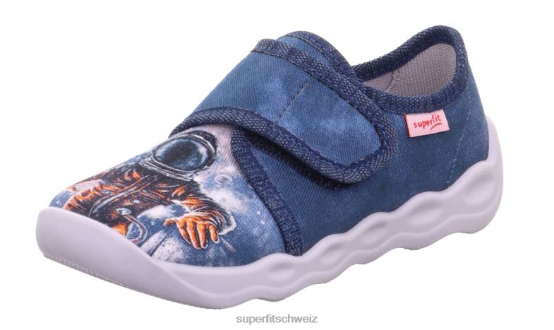 Babys Hausschuhe 44B2D6 Superfit bubble - Slipper mit Klettverschluss blau/mehrfarbig