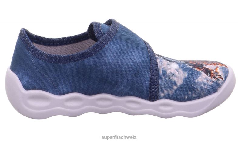 Babys Hausschuhe 44B2D6 Superfit bubble - Slipper mit Klettverschluss blau/mehrfarbig