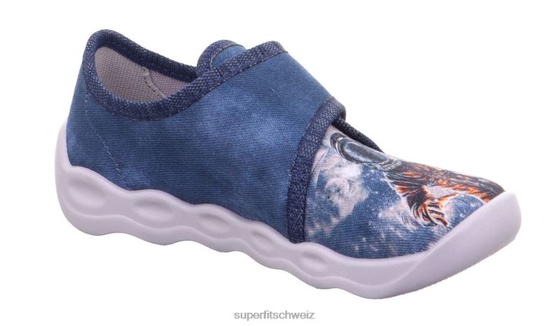 Babys Hausschuhe 44B2D6 Superfit bubble - Slipper mit Klettverschluss blau/mehrfarbig
