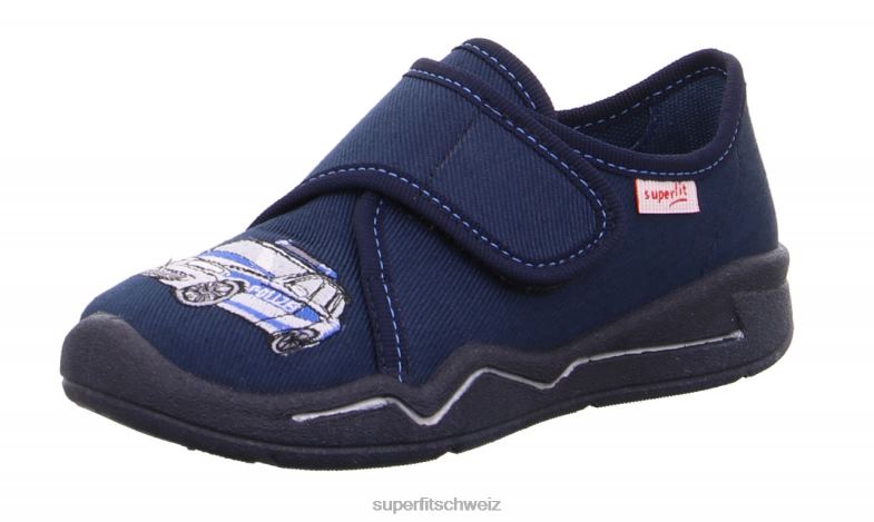 Babys Hausschuhe 44B2D72 Superfit benny - Slipper mit Klettverschluss Blau Weiss
