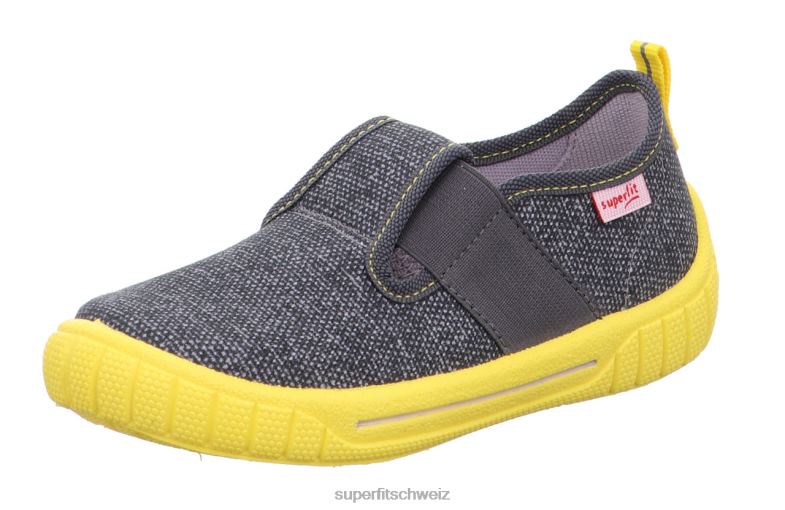 Babys Hausschuhe 44B2D81 Superfit Rechnung - Slipper mit Slip grau/gelb