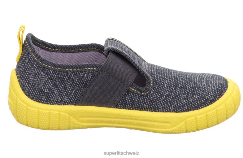 Babys Hausschuhe 44B2D81 Superfit Rechnung - Slipper mit Slip grau/gelb