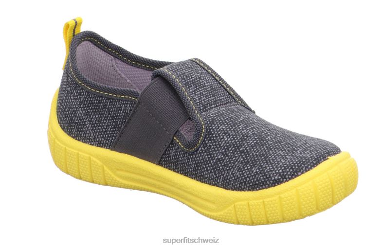 Babys Hausschuhe 44B2D81 Superfit Rechnung - Slipper mit Slip grau/gelb