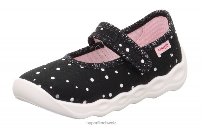 Babys Hausschuhe 44B2D82 Superfit bubble - Slipper mit Klettverschluss schwarzes Silber