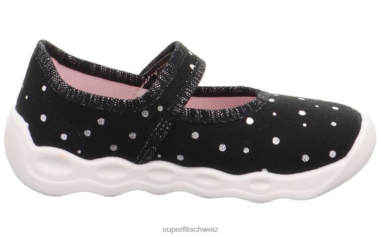 Babys Hausschuhe 44B2D82 Superfit bubble - Slipper mit Klettverschluss schwarzes Silber