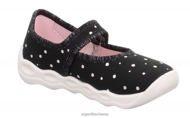 Babys Hausschuhe 44B2D82 Superfit bubble - Slipper mit Klettverschluss schwarzes Silber