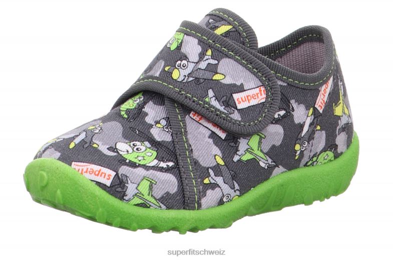 Babys Hausschuhe 44B2D84 Superfit spotty - Slipper mit Klettverschluss grau/mehrfarbig