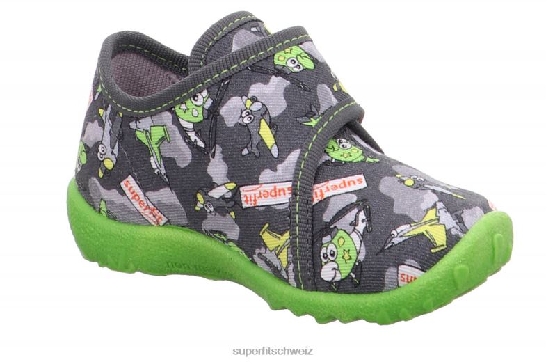 Babys Hausschuhe 44B2D84 Superfit spotty - Slipper mit Klettverschluss grau/mehrfarbig