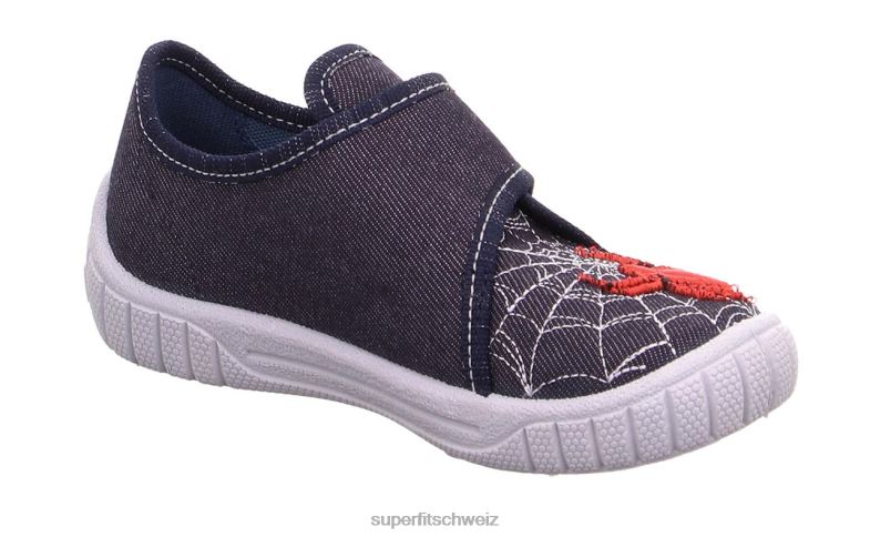 Babys Hausschuhe 44B2D87 Superfit bill - Slipper mit Klettverschluss Blau Rot