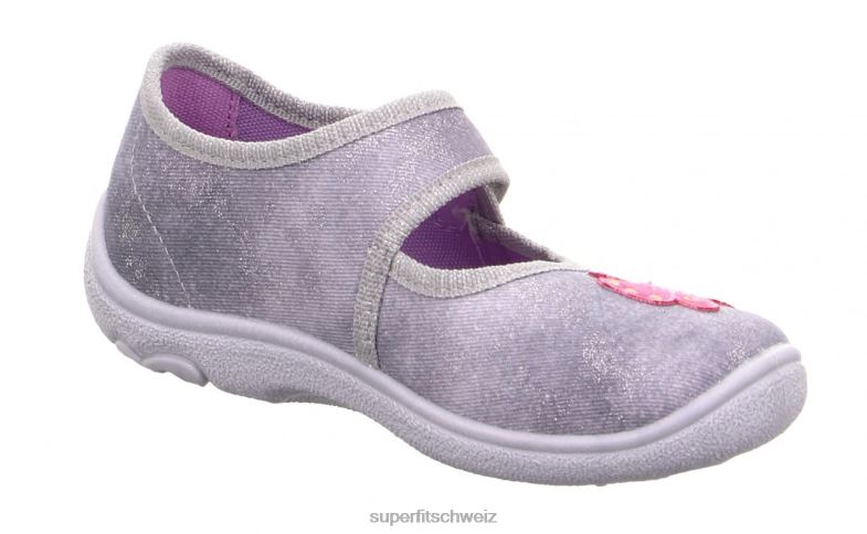Babys Hausschuhe 44B2D89 Superfit belinda - Slipper mit Klettverschluss hellgrau/rosa