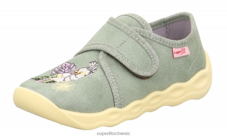 Babys Hausschuhe 44B2D8 Superfit bubble - Slipper mit Klettverschluss hellgrün