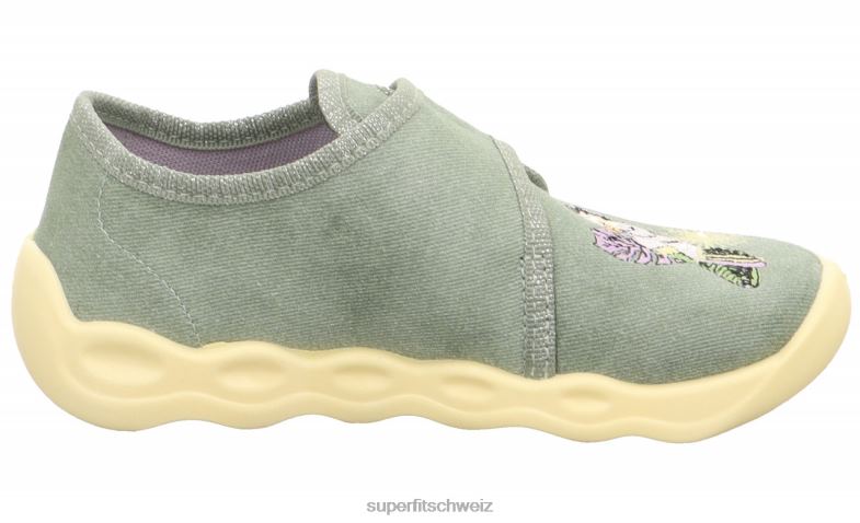 Babys Hausschuhe 44B2D8 Superfit bubble - Slipper mit Klettverschluss hellgrün