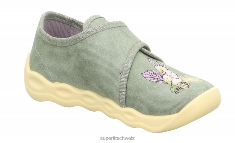 Babys Hausschuhe 44B2D8 Superfit bubble - Slipper mit Klettverschluss hellgrün