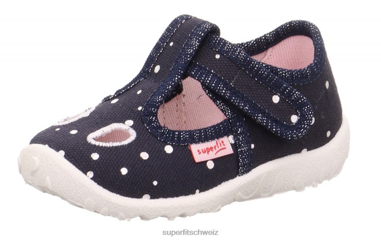 Babys Hausschuhe 44B2D93 Superfit spotty - Slipper mit Klettverschluss dunkelblau/silber