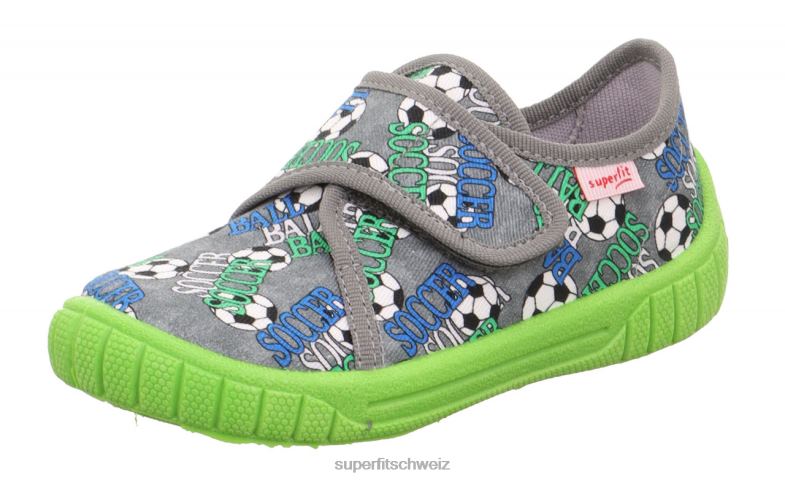 Babys Hausschuhe 44B2D97 Superfit bill - Slipper mit Klettverschluss grau/mehrfarbig